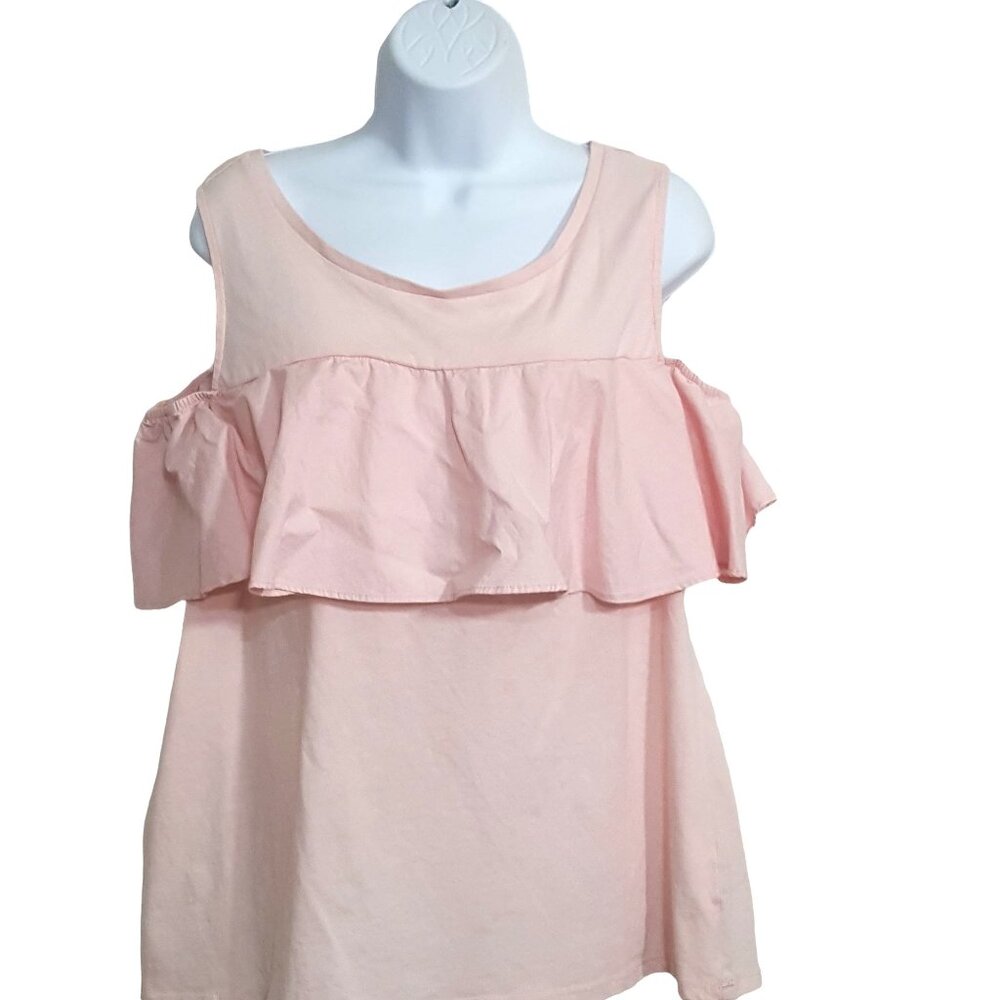 Lane Bryant 14/16 Womens Blouse Knit Cold Shoulder Top Pale Pink